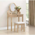   Wood  Makeup Vanity Table and Stool Set, Gold