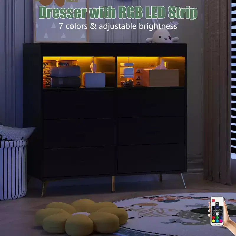 Fasciatoio con cassetti, cassettiera per bambini con fasciatoio, presa di corrente, luce LED e piedini in metallo