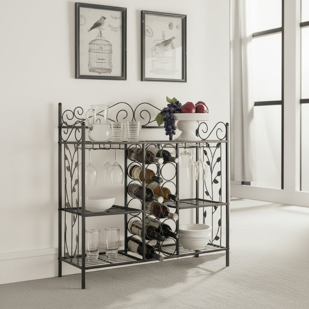  Metal Console Table Wine Rack, Liquor Bar Cabinet with Glass Holder