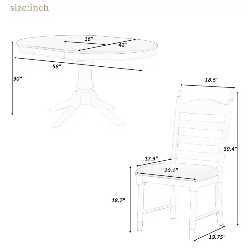 Tavolo da pranzo con piano rotondo allungabile e 4 sedie imbottite