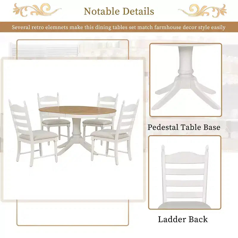 Tavolo da pranzo con piano rotondo allungabile e 4 sedie imbottite