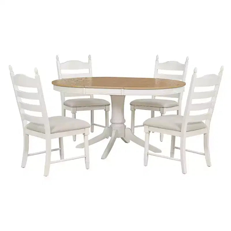 Tavolo da pranzo con piano rotondo allungabile e 4 sedie imbottite