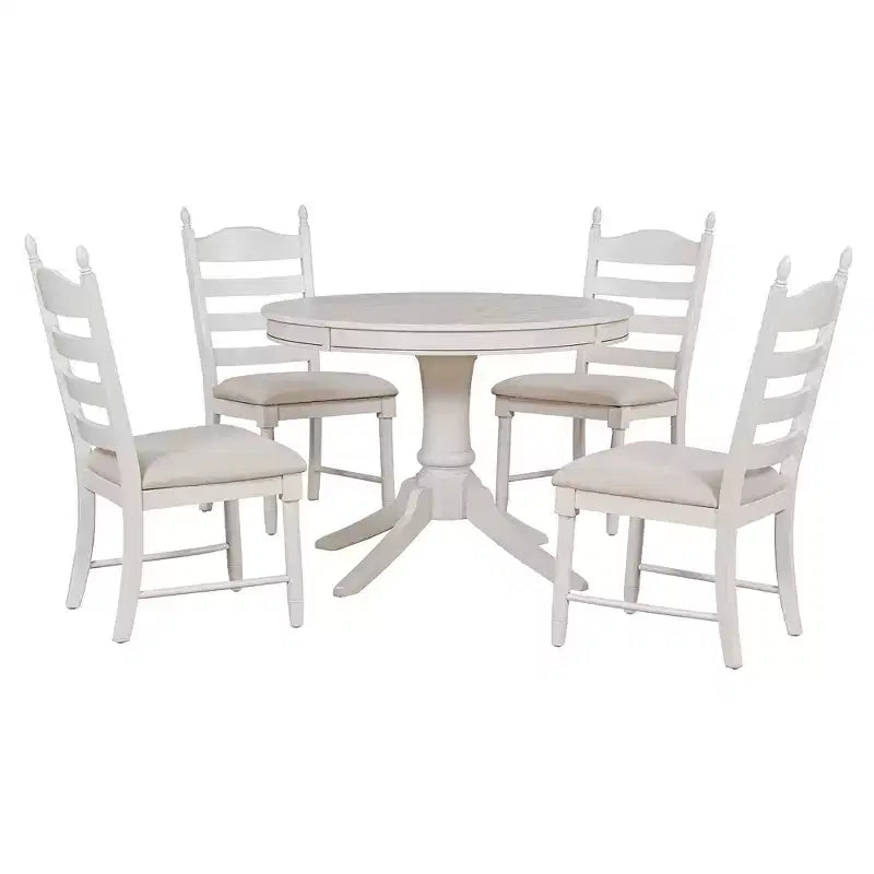 Tavolo da pranzo con piano rotondo allungabile e 4 sedie imbottite