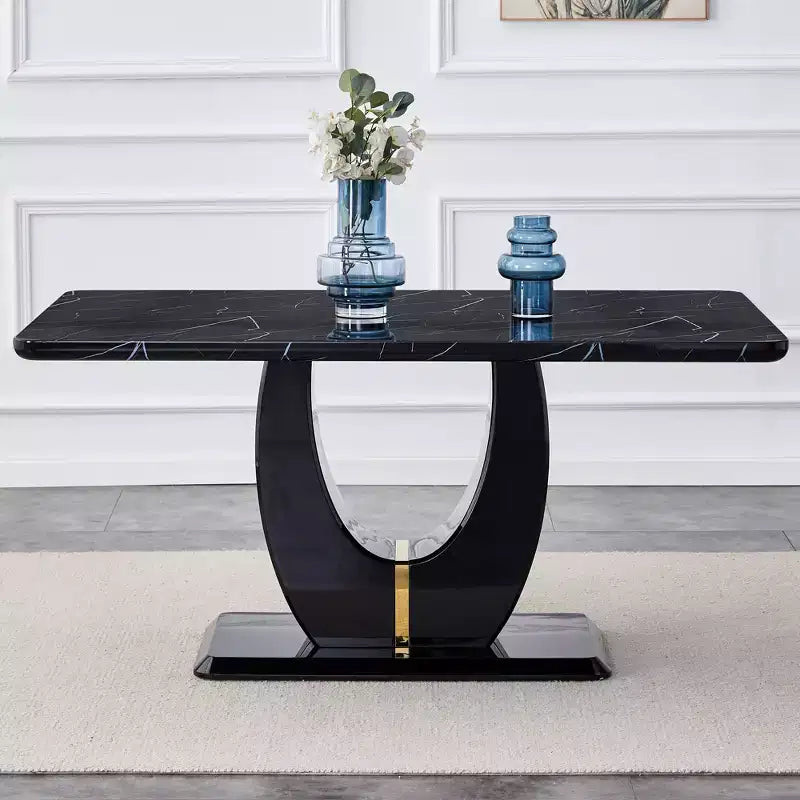   Modern Wooden Dining Table with Imitation Marble Grain
