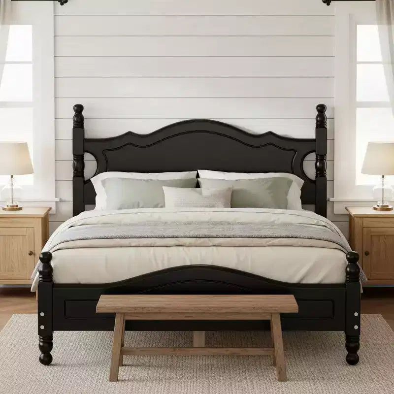  Wood Platform Bed Frame with Turned Posts