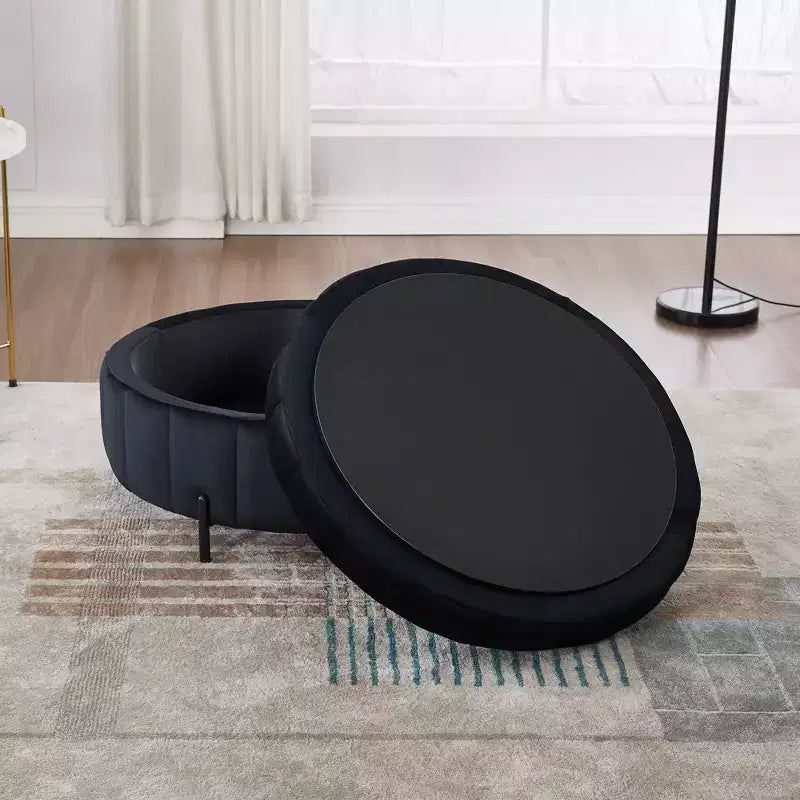 Pouf Moderno con Contenitore, Sgabello Poggiapiedi Imbottito in Velluto con Coperchio Reversibile a Forma di Zucca per Soggiorno, Camera da Letto, Ingresso