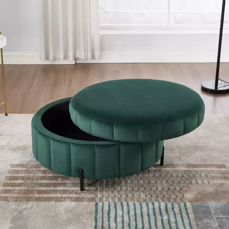 Pouf Moderno con Contenitore, Sgabello Poggiapiedi Imbottito in Velluto con Coperchio Reversibile a Forma di Zucca per Soggiorno, Camera da Letto, Ingresso