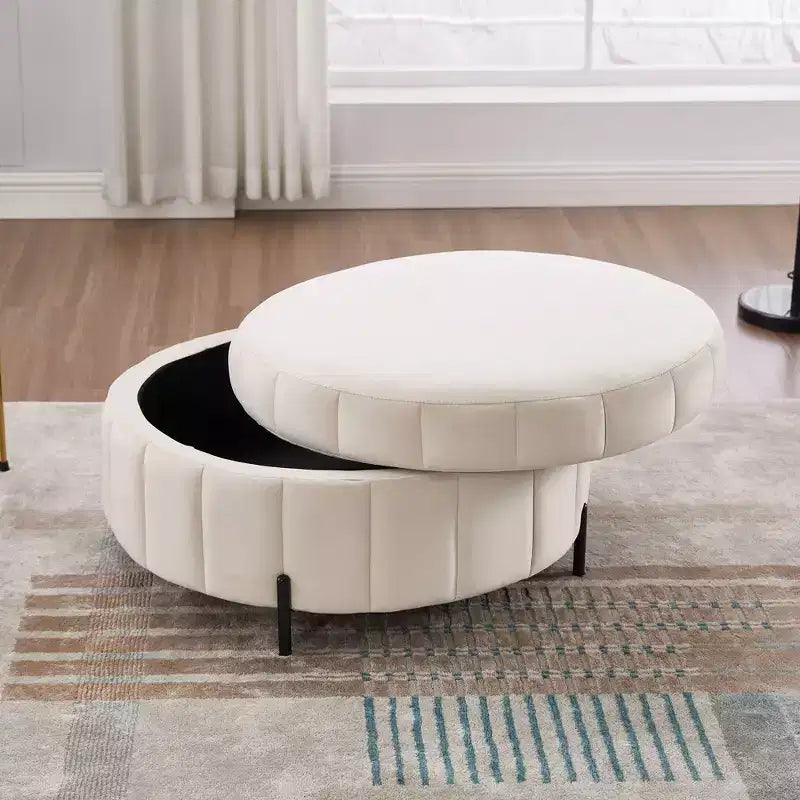 Pouf Moderno con Contenitore, Sgabello Poggiapiedi Imbottito in Velluto con Coperchio Reversibile a Forma di Zucca per Soggiorno, Camera da Letto, Ingresso
