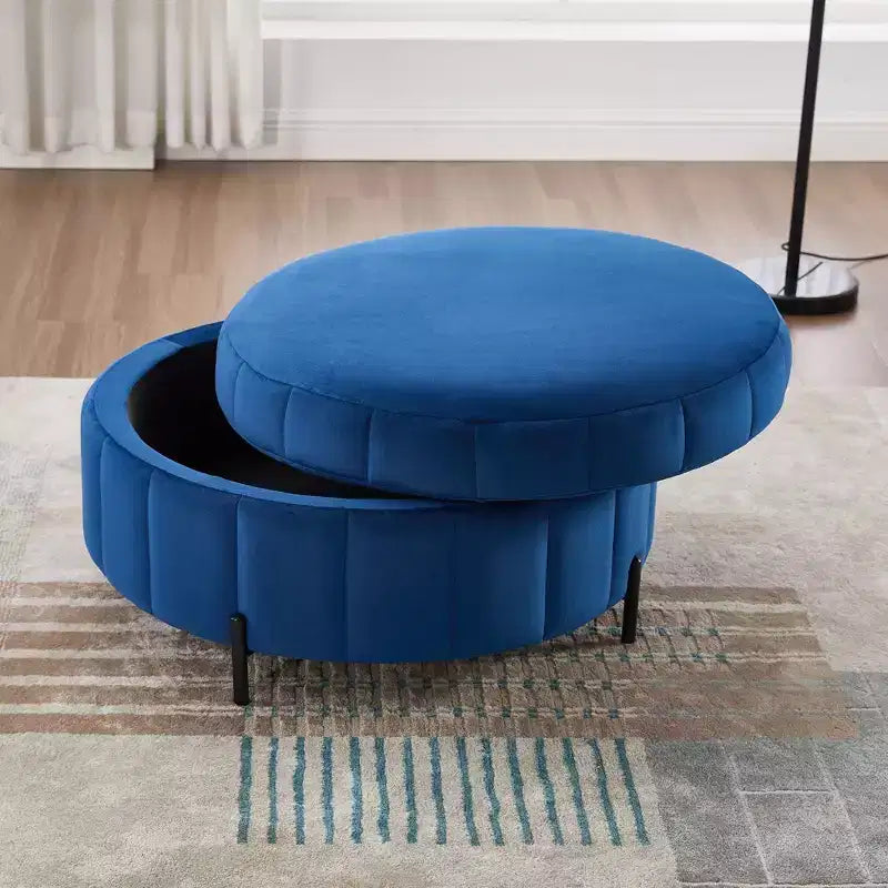 Pouf Moderno con Contenitore, Sgabello Poggiapiedi Imbottito in Velluto con Coperchio Reversibile a Forma di Zucca per Soggiorno, Camera da Letto, Ingresso
