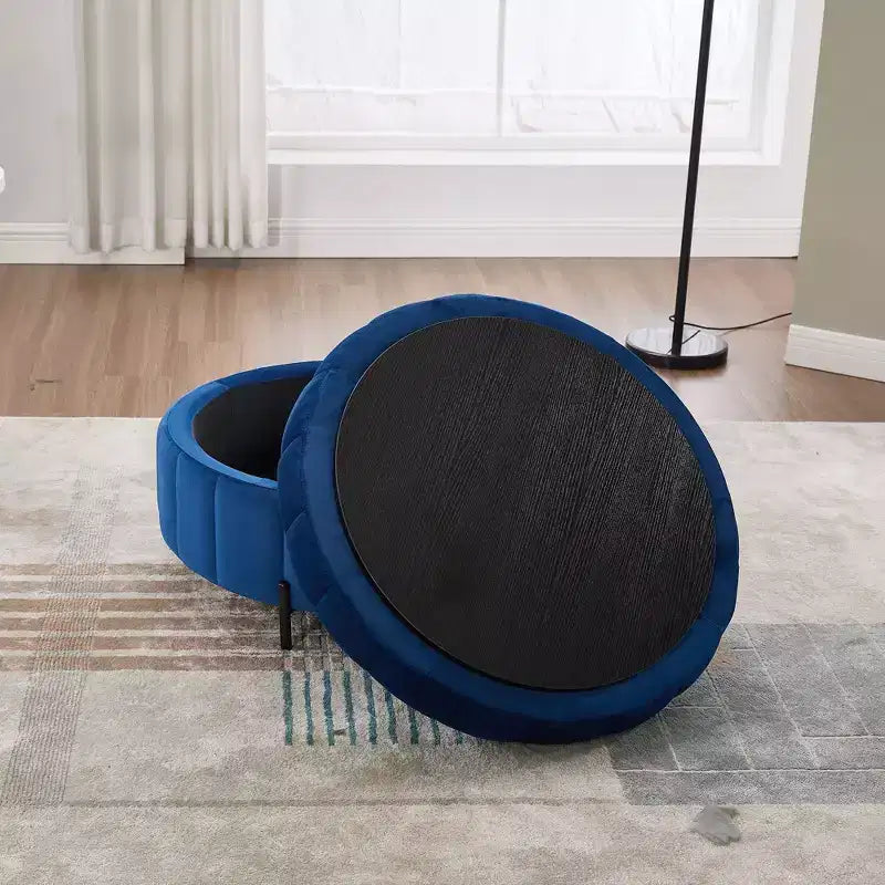 Pouf Moderno con Contenitore, Sgabello Poggiapiedi Imbottito in Velluto con Coperchio Reversibile a Forma di Zucca per Soggiorno, Camera da Letto, Ingresso