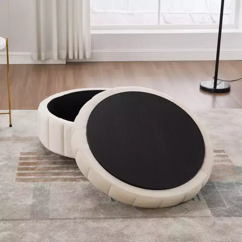 Pouf Moderno con Contenitore, Sgabello Poggiapiedi Imbottito in Velluto con Coperchio Reversibile a Forma di Zucca per Soggiorno, Camera da Letto, Ingresso