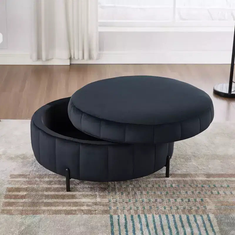 Pouf Moderno con Contenitore, Sgabello Poggiapiedi Imbottito in Velluto con Coperchio Reversibile a Forma di Zucca per Soggiorno, Camera da Letto, Ingresso