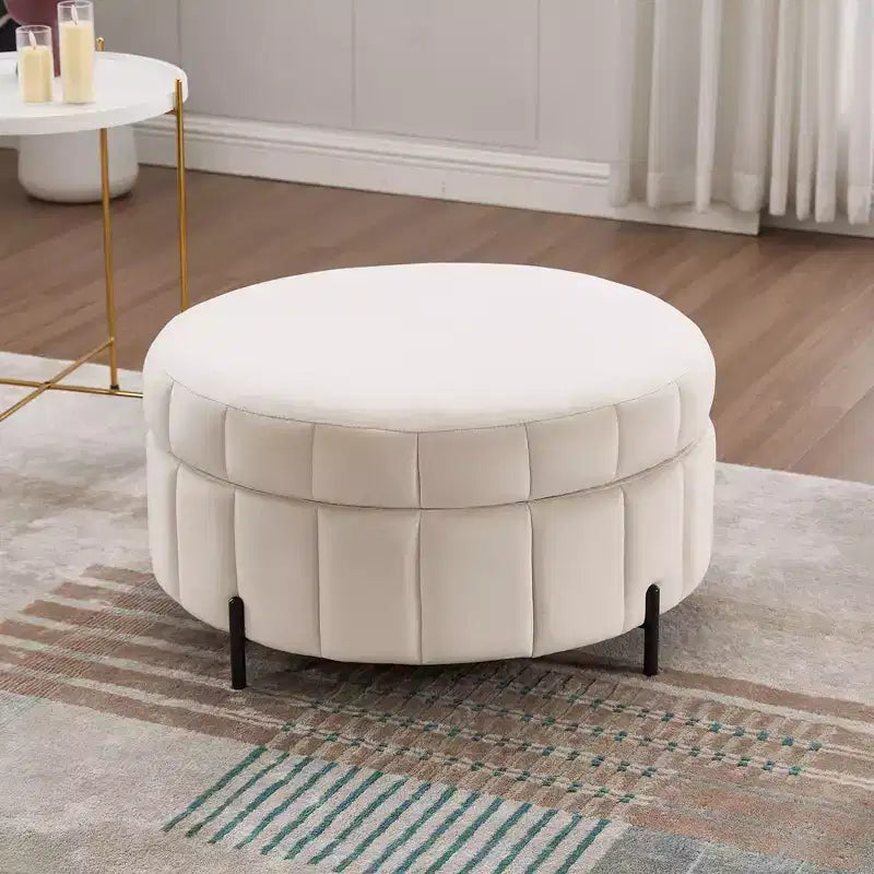  Modern Ottoman with Storage Velvet Upholstered Footstool with Reversible Lid Pumpkin-Shaped Stool for Living Room, Bedroom, Entryway