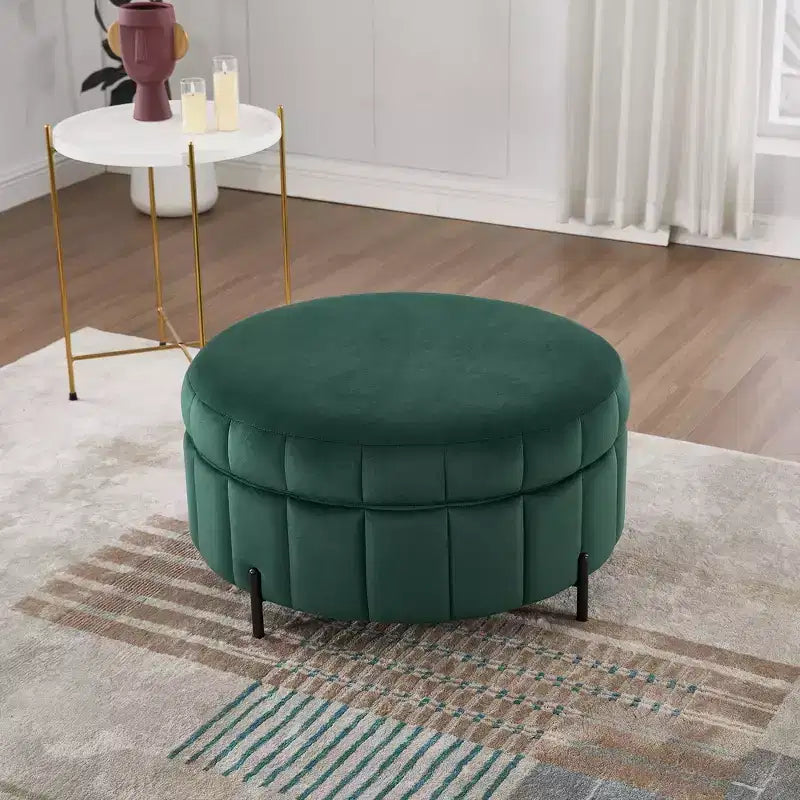 Pouf Moderno con Contenitore, Sgabello Poggiapiedi Imbottito in Velluto con Coperchio Reversibile a Forma di Zucca per Soggiorno, Camera da Letto, Ingresso