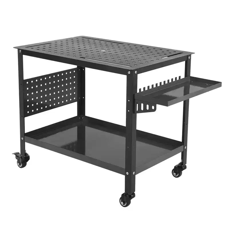 Tavolo da Saldatura, Banco da Lavoro in Acciaio Robusto 36X24 con Ruote, Ripiani e Pannello Forato Portatile per Officina Hobbistica