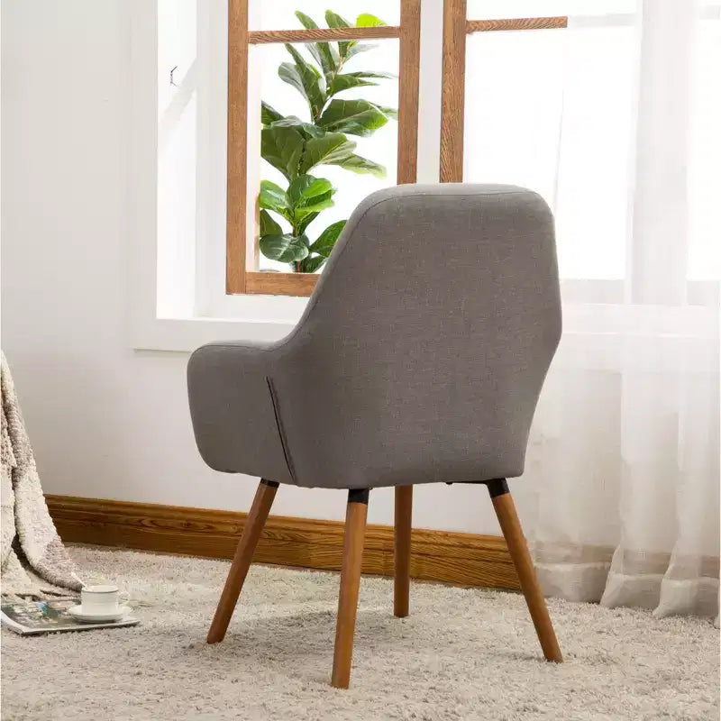 Poltrona di design contemporaneo, poltroncina a botte in tessuto con gambe in legno massello, poltrona imbottita per soggiorno, ufficio, ingresso