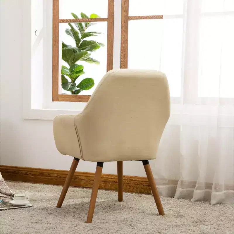 Poltrona di design contemporaneo, poltroncina a botte in tessuto con gambe in legno massello, poltrona imbottita per soggiorno, ufficio, ingresso