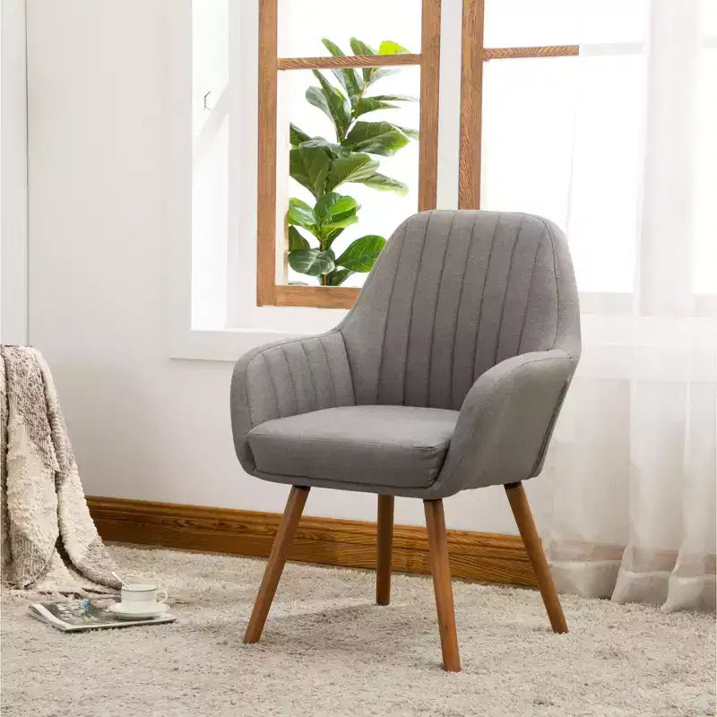  Contemporary Accent Chair,Barrel Back Fabric Armchair with Solid Wood Legs,Upholstered Lounge Chair for Living Room,Office,Foyer