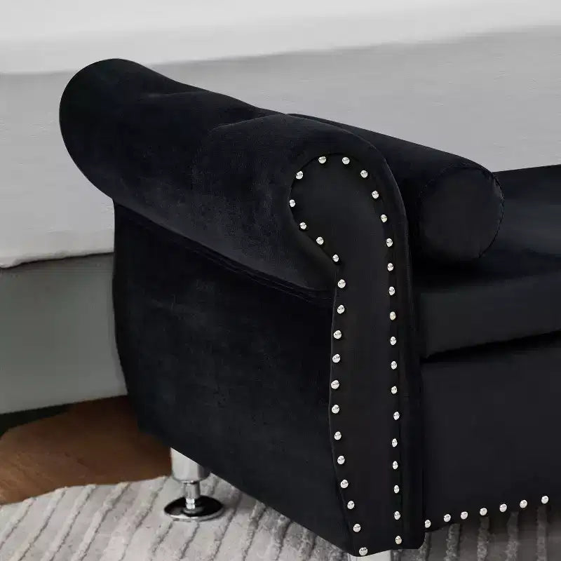 Panca Contenitore in Velluto Trapuntato da 62.2" con Bottoni e Braccioli, Panca da Fondo Letto con 1 Cuscino, Pouf Contenitore per Soggiorno, Camera da Letto