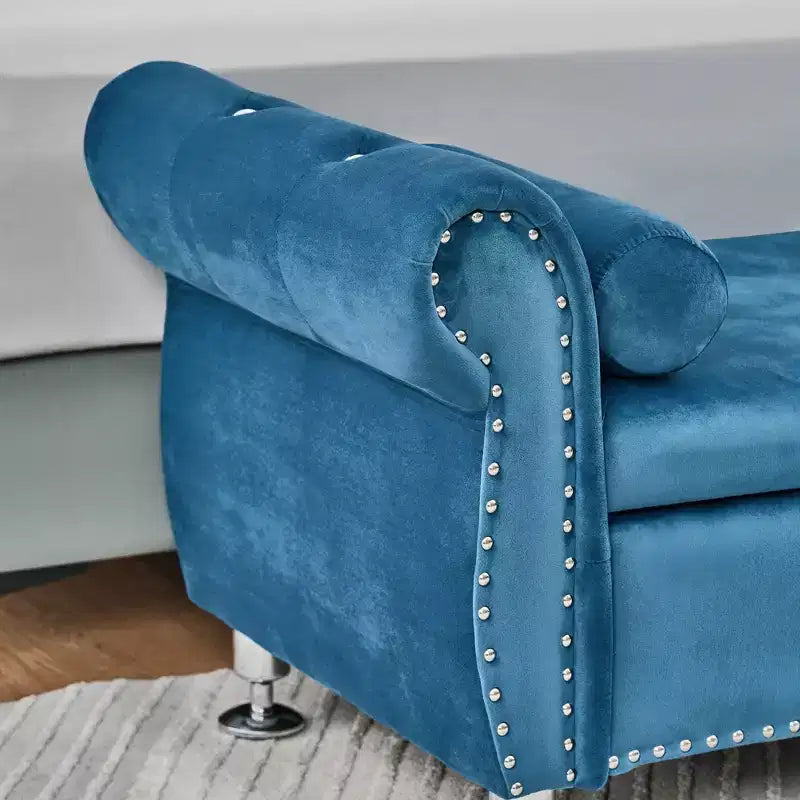 Panca Contenitore in Velluto Trapuntato da 62.2" con Bottoni e Braccioli, Panca da Fondo Letto con 1 Cuscino, Pouf Contenitore per Soggiorno, Camera da Letto