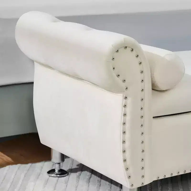 Panca Contenitore in Velluto Trapuntato da 62.2" con Bottoni e Braccioli, Panca da Fondo Letto con 1 Cuscino, Pouf Contenitore per Soggiorno, Camera da Letto
