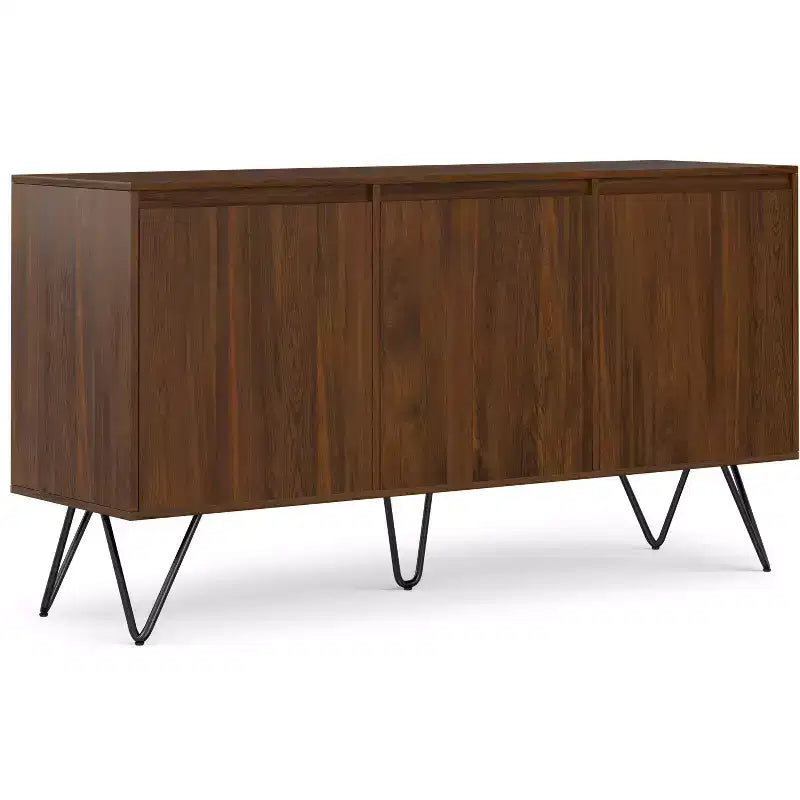  60 inch x 18 inch Rectangle Industrial Contemporary 3 Door Sideboard Buffet in Walnut Veneer