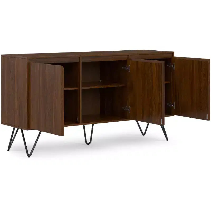 Credenza a buffet industriale contemporanea a 3 ante rettangolare da 60 x 18 pollici in impiallacciatura di noce