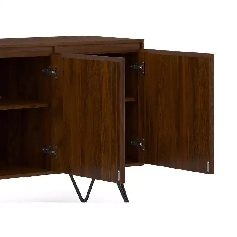 Credenza a buffet industriale contemporanea a 3 ante rettangolare da 60 x 18 pollici in impiallacciatura di noce