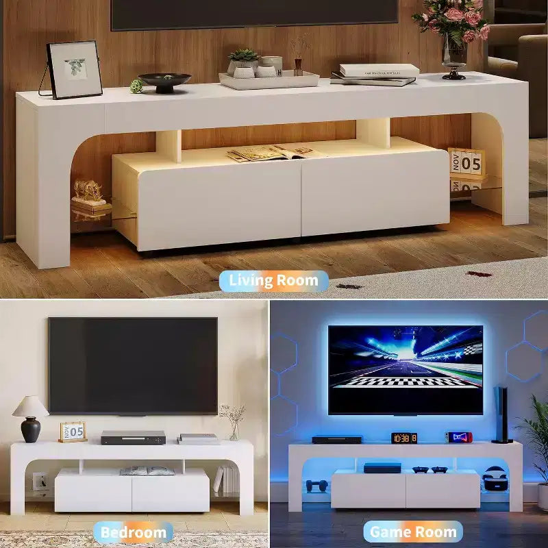 Mobile porta TV, consolle multimediale con cassetto e ripiani in vetro, per TV fino a 70 pollici, soggiorno