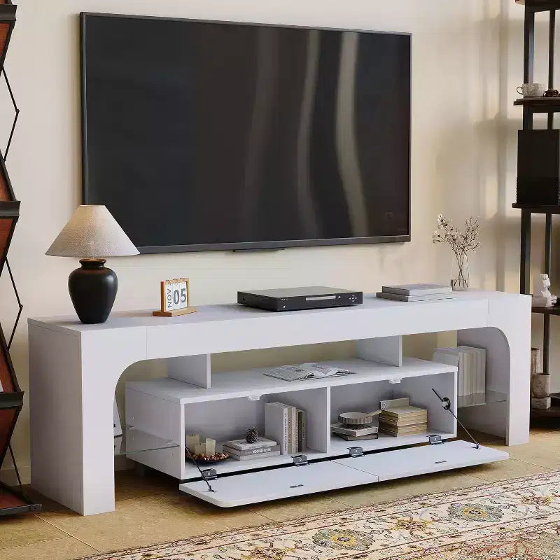 Mobile porta TV, consolle multimediale con cassetto e ripiani in vetro, per TV fino a 70 pollici, soggiorno