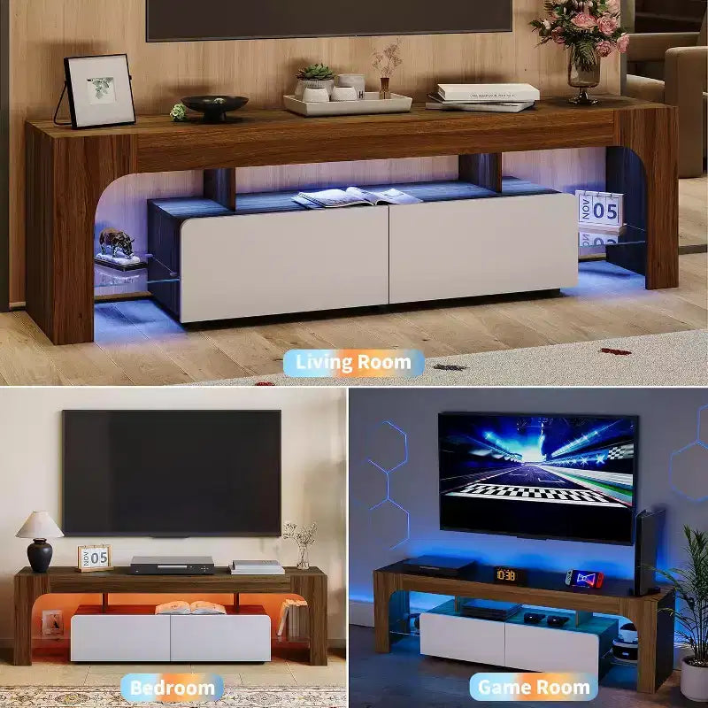 Mobile porta TV, consolle multimediale con cassetto e ripiani in vetro, per TV fino a 70 pollici, soggiorno