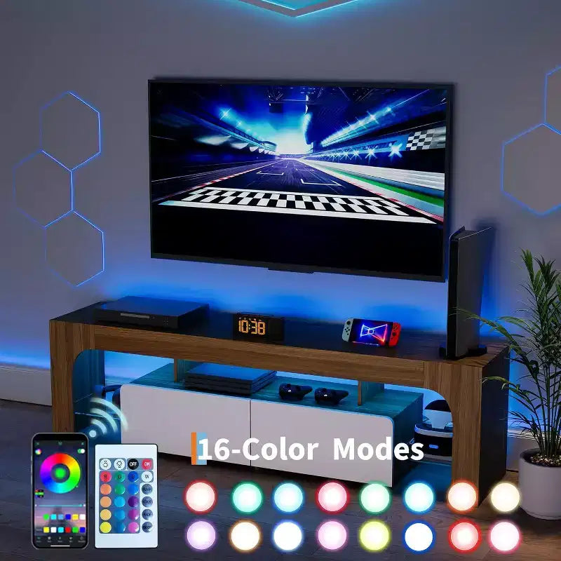 Mobile porta TV, consolle multimediale con cassetto e ripiani in vetro, per TV fino a 70 pollici, soggiorno
