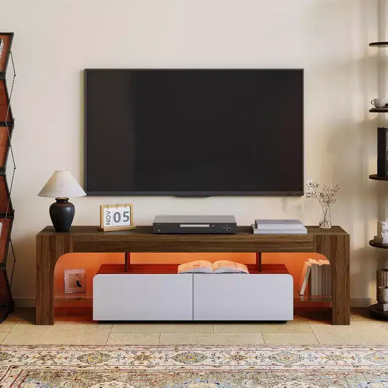  TV Stand, Media Console with Drawer & Glass Shelves, for TVs up to 70, Living Room