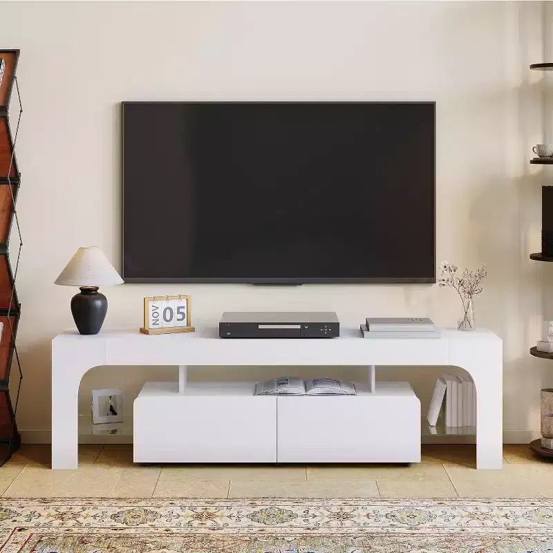 Mobile porta TV, consolle multimediale con cassetto e ripiani in vetro, per TV fino a 70 pollici, soggiorno