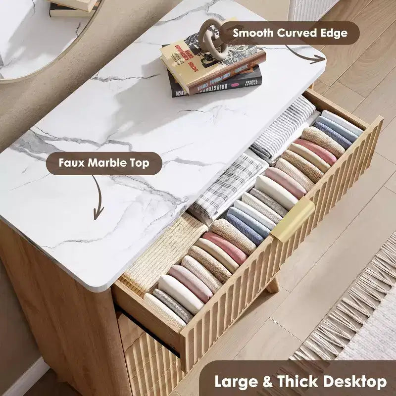 Comò a 5 cassetti scanalato, Cassettiera moderna per camera da letto o corridoio
