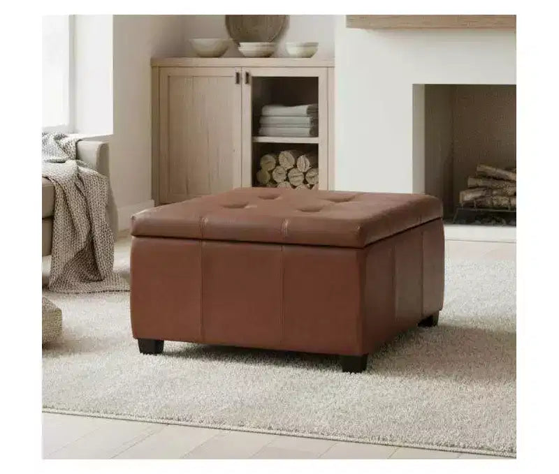   Modern Wooden Faux Leather Upholstered Storage Ottoman