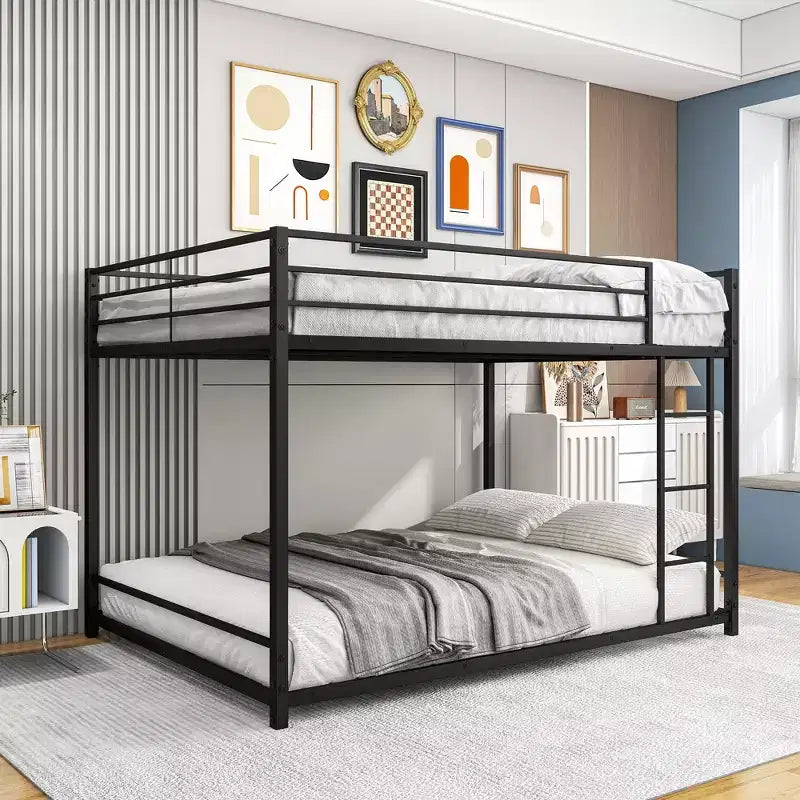  Full Over Full Metal Bunk Bed with Safety Guard Rails, Heavy Duty Space-Saving Design for Bedroom