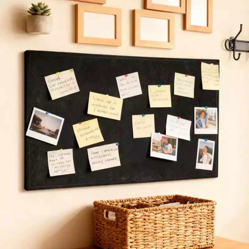 Bacheca Nera, Bacheca Decorativa in Feltro e Sughero per Parete, Bacheca Autoadesiva per Casa/Ufficio/Aula
