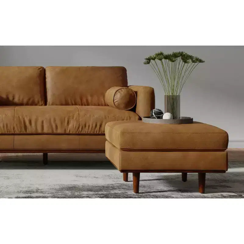 Ottoman a tavolino Mid-Century Modern largo 33 pollici in vera pelle