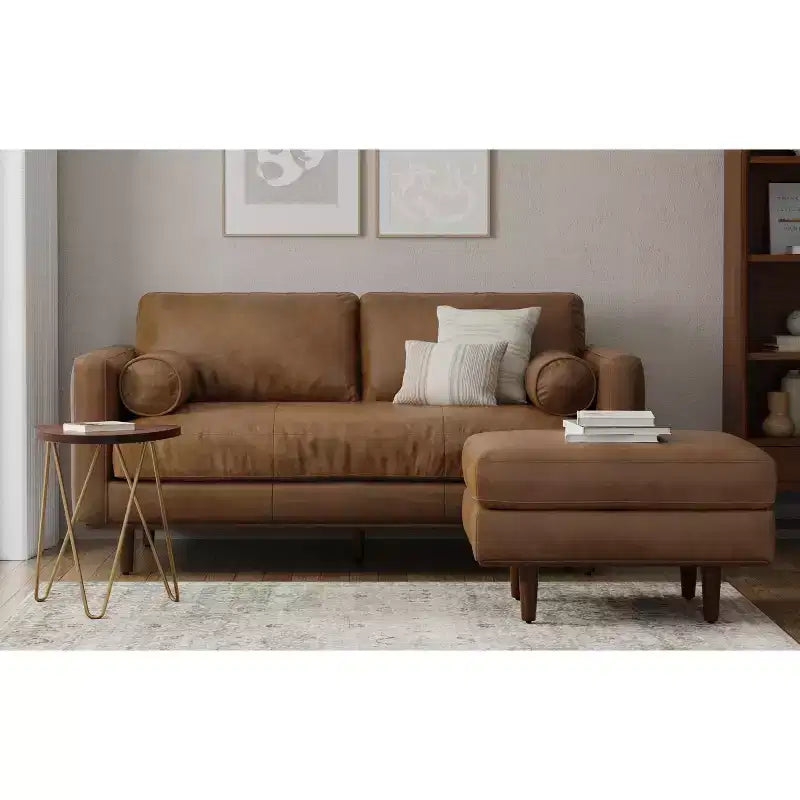 Ottoman a tavolino Mid-Century Modern largo 33 pollici in vera pelle