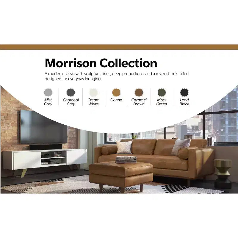 Ottoman a tavolino Mid-Century Modern largo 33 pollici in vera pelle