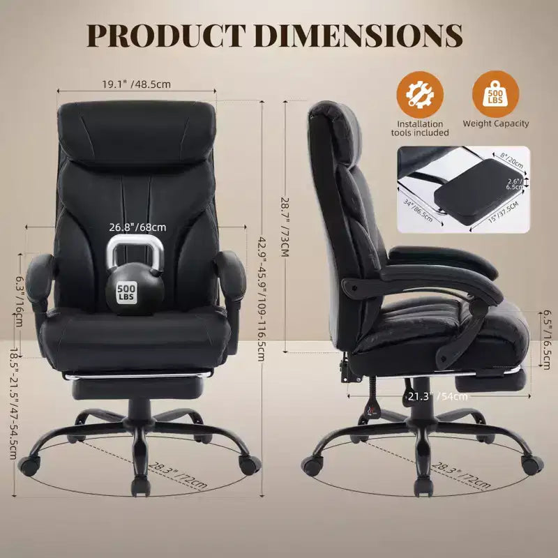 Sedia da ufficio taglie forti portata 227 kg, braccioli regolabili e schienale reclinabile, sedia ergonomica direzionale per computer