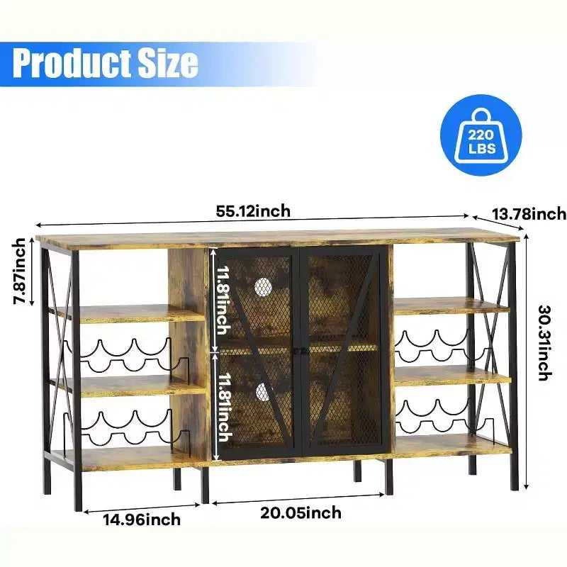 Mobile Bar 55, Moderno Armadietto per Liquori con Portabottiglie e Anta in Rete, Credenza/Buffet da Cucina per Soggiorno, Cucina, Ingresso