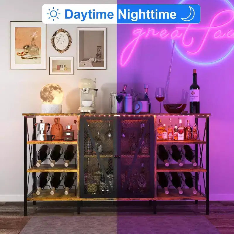 Mobile Bar 55, Moderno Armadietto per Liquori con Portabottiglie e Anta in Rete, Credenza/Buffet da Cucina per Soggiorno, Cucina, Ingresso