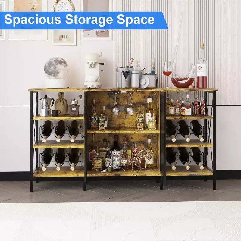 Mobile Bar 55, Moderno Armadietto per Liquori con Portabottiglie e Anta in Rete, Credenza/Buffet da Cucina per Soggiorno, Cucina, Ingresso