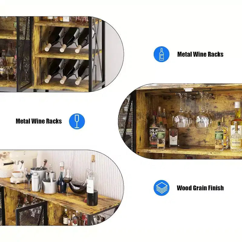 Mobile Bar 55, Moderno Armadietto per Liquori con Portabottiglie e Anta in Rete, Credenza/Buffet da Cucina per Soggiorno, Cucina, Ingresso
