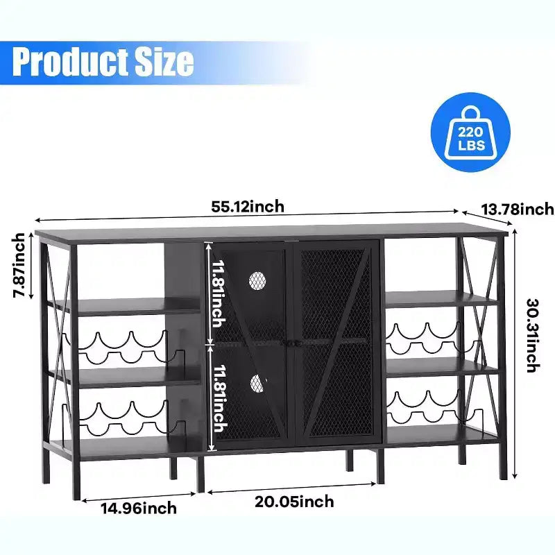 Mobile Bar 55, Moderno Armadietto per Liquori con Portabottiglie e Anta in Rete, Credenza/Buffet da Cucina per Soggiorno, Cucina, Ingresso