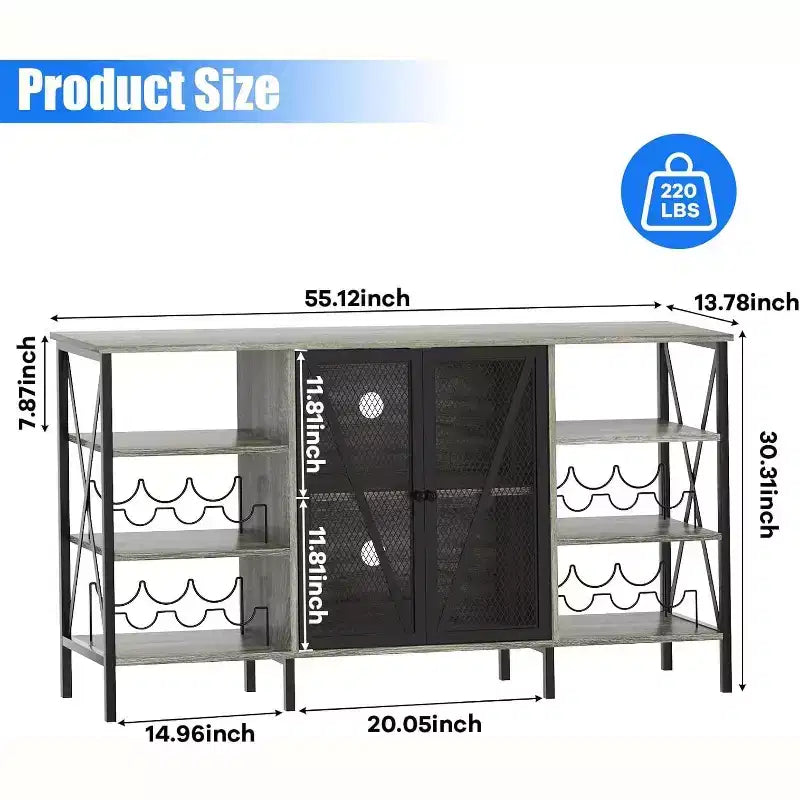 Mobile Bar 55, Moderno Armadietto per Liquori con Portabottiglie e Anta in Rete, Credenza/Buffet da Cucina per Soggiorno, Cucina, Ingresso