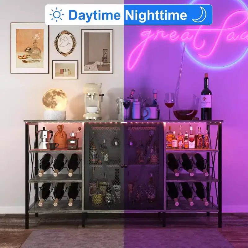 Mobile Bar 55, Moderno Armadietto per Liquori con Portabottiglie e Anta in Rete, Credenza/Buffet da Cucina per Soggiorno, Cucina, Ingresso