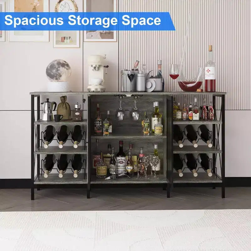 Mobile Bar 55, Moderno Armadietto per Liquori con Portabottiglie e Anta in Rete, Credenza/Buffet da Cucina per Soggiorno, Cucina, Ingresso